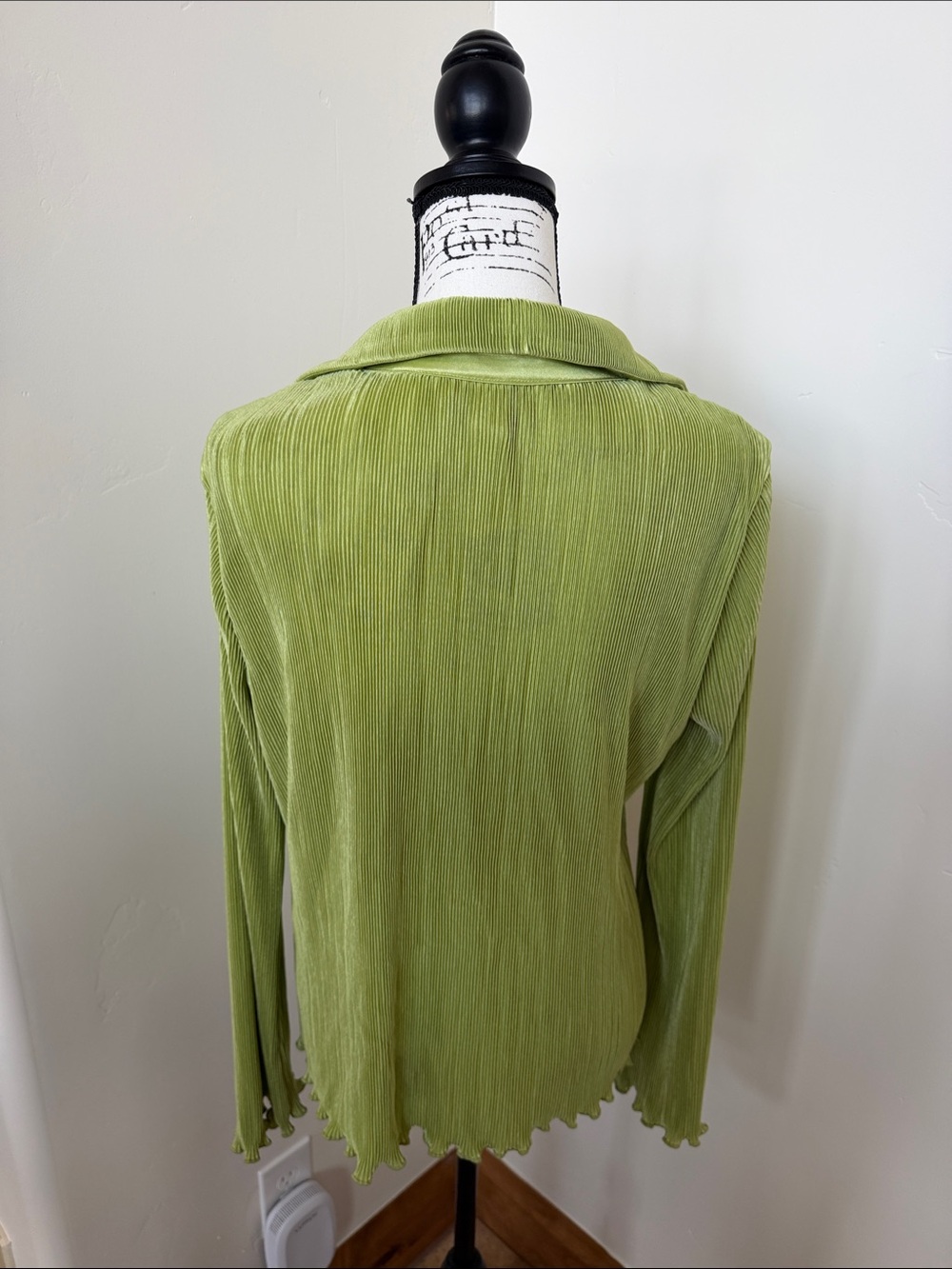 Anthropologie Lime Green Pleated Long-Sleeve Blouse
